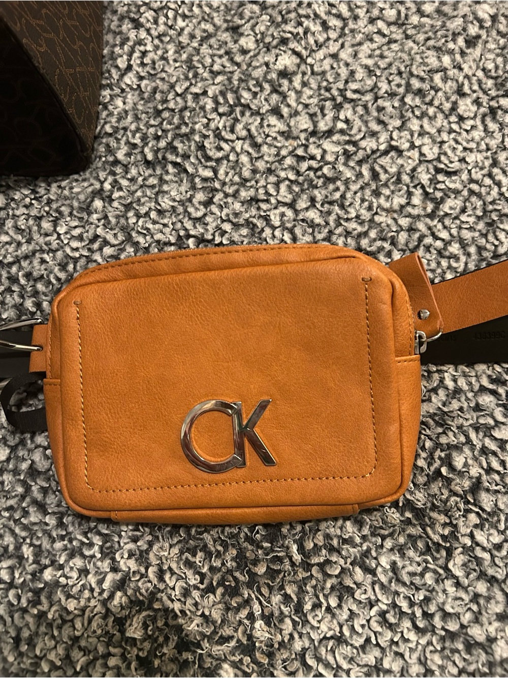 Calvin Klein Cognac Leather Belt Bag with Silver CK Logo